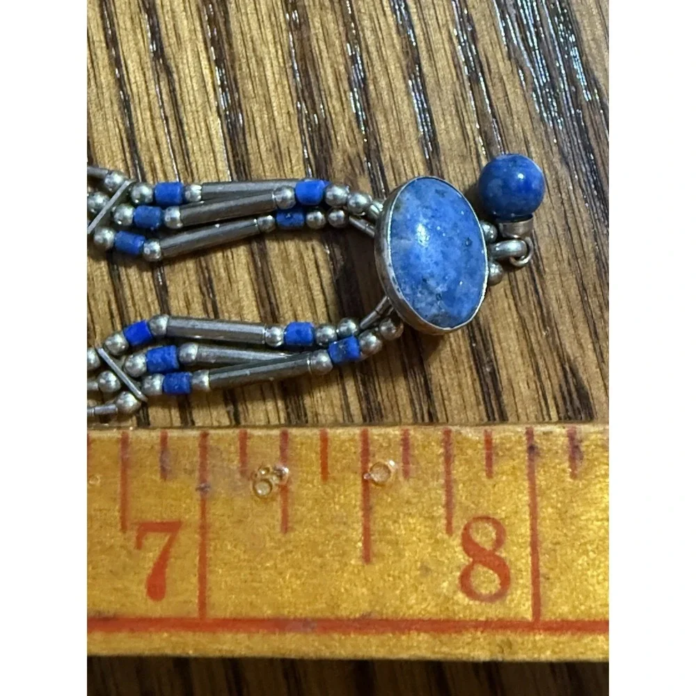 Vintage 70s / 80s Multi Strand Liquid Silver and Lapis Lazuli Q.T. Necklace 925